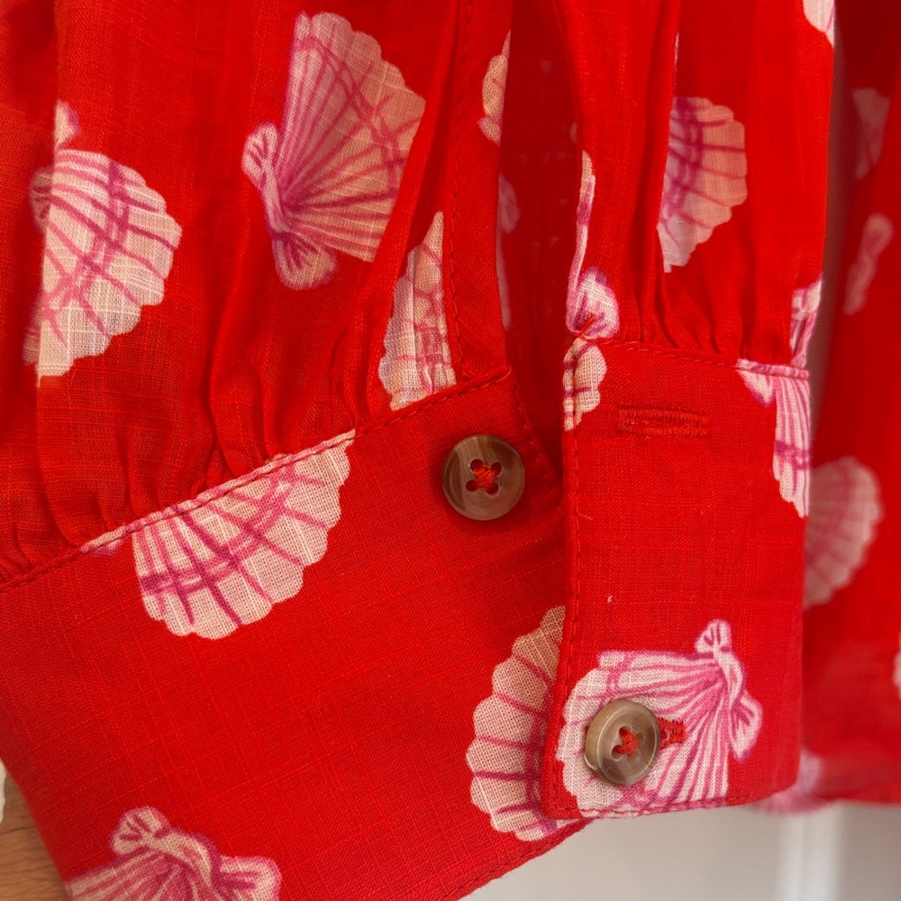 Maeve Red Shell-Print Button-Front Blouse - Picture 4 of 5